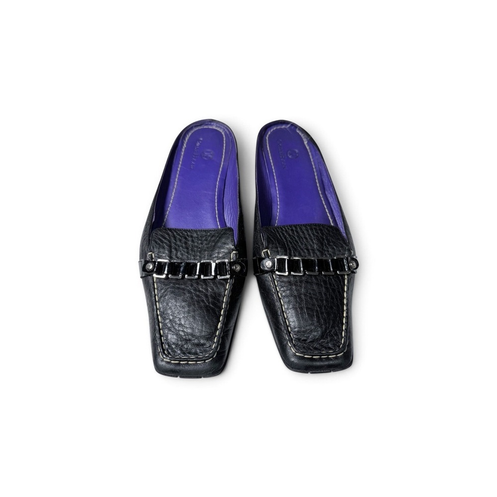 Cole Haan Nike Air Mules Women 9B Black Leather Chain Square Toe